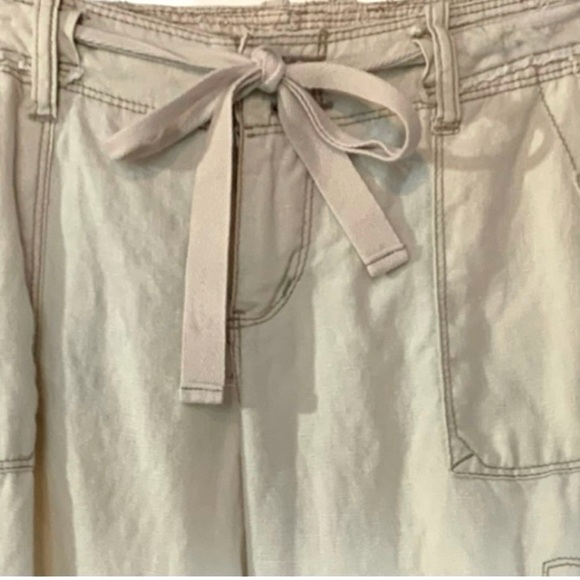 BKE for Buckle Cargo Pants 100%Linen Pockets crochet Lace Detail Y2K Khaki SZ29 - Picture 3 of 13
